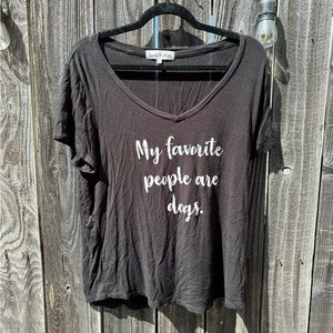 Twine & Stark My Favorite People are Dogs Black V Neck Graphic T Shirt large